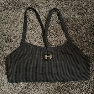 tiny dark grey mini top with rhinestoned pendant